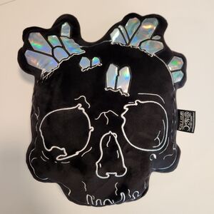Black Skull Pillow with Iridescent Accents